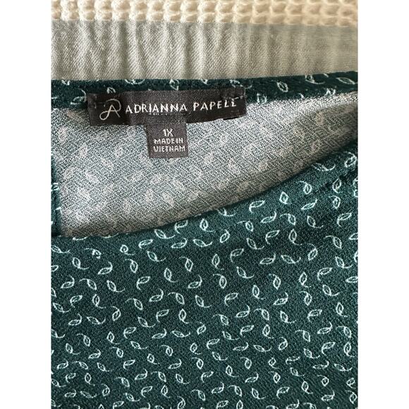Adrianna Papell Green Floral Print Balloon Sleeve Tunic Blouse Back Keyhole 1X - Picture 4 of 5